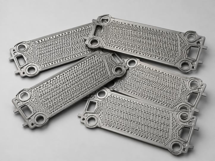 metallic bipolar plate, The image shows multiple metallic bipolar plate samples with detailed flow channel patterns arranged together.